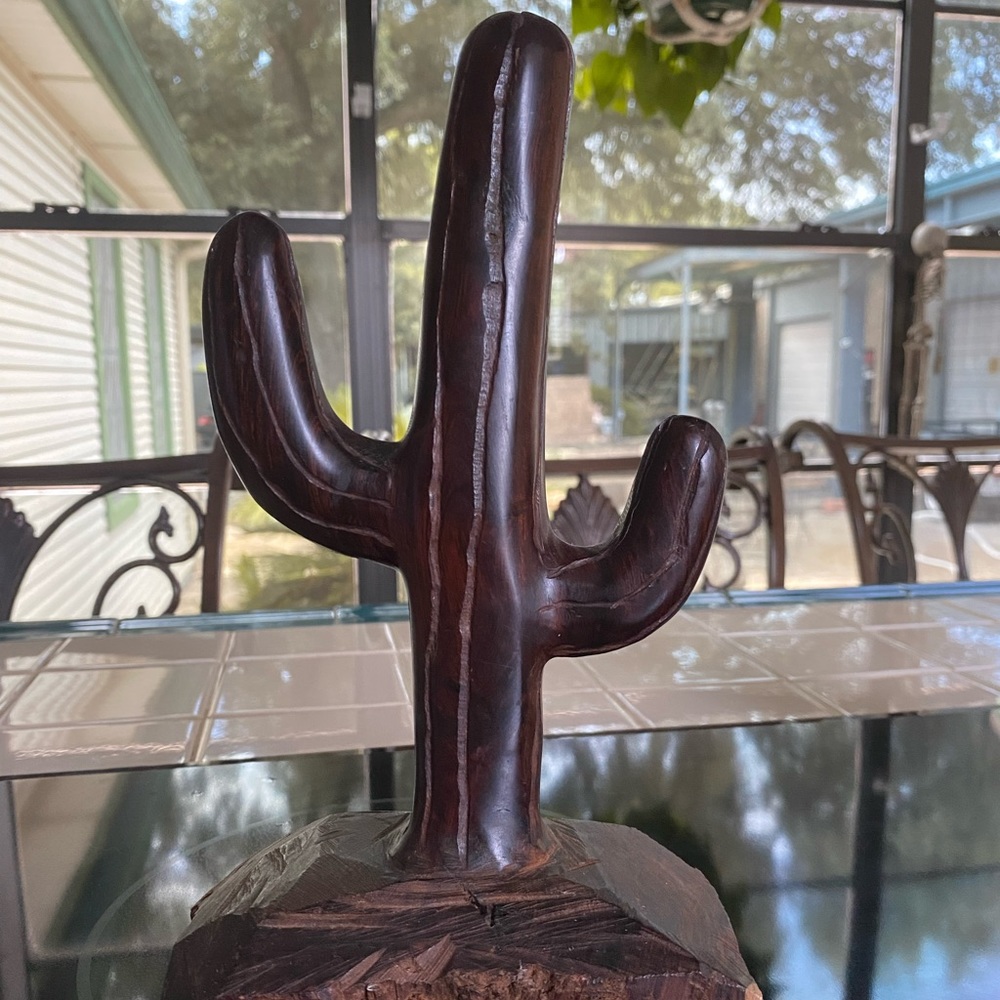 Hand carved wood cactus